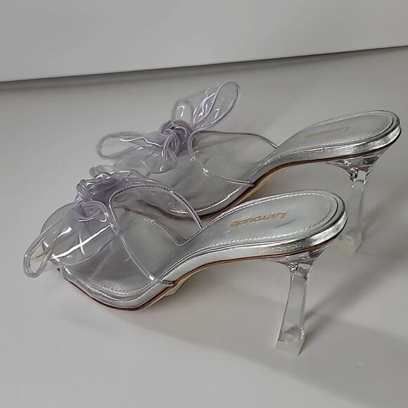LARROUDE Mariah Mule bow sandals Clear Silver - Picture 10 of 12